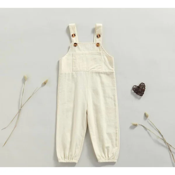 PRELOVED   Kids Suspender Trousers  Solid Color Button Shoulder Straps Loose Bib Pants   Unisex   Size 100